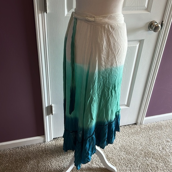 Z and L wrap skirt swim suit cover green ombre white silver stripe size medium - Picture 2 of 8